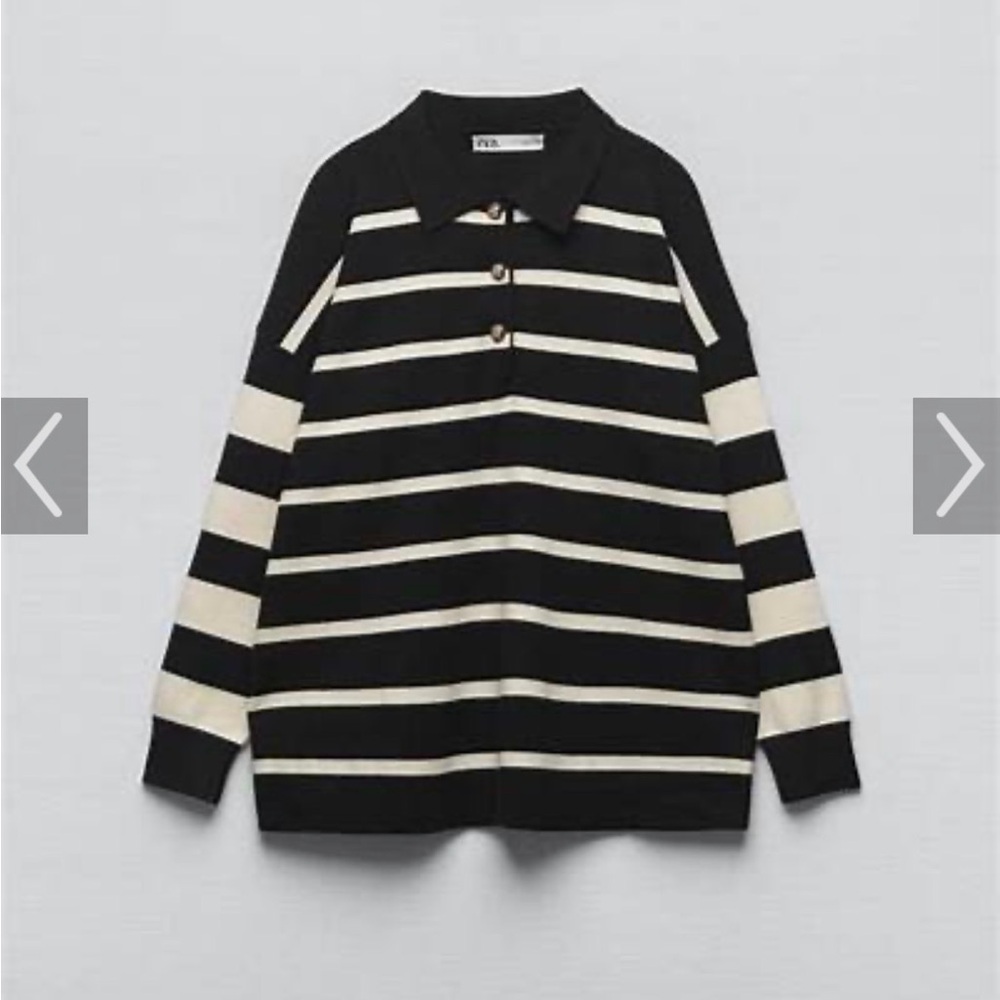 Zara STRIPED KNIT POLO SWEATER